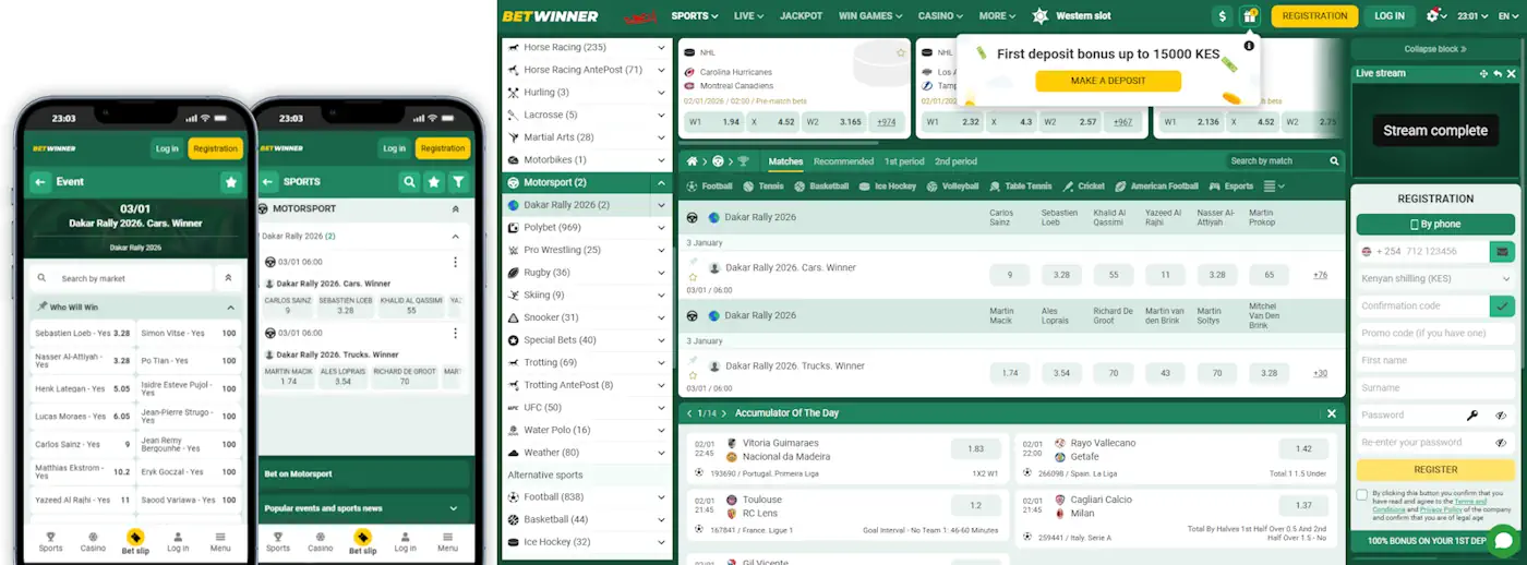 Betwinner Motorsport Betting Screenshot